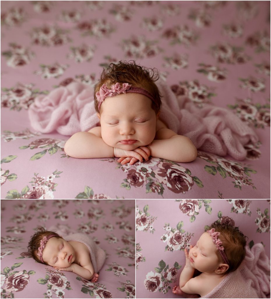 Baby on floral backdrop | Stansbury Park Newborn Photographer